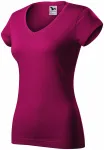 T-shirt coupe slim pour femme avec encolure en V, fuchsia red