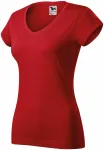 T-shirt coupe slim pour femme avec encolure en V, rouge