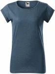 T-shirt femme à manches retroussées, marbre denim foncé