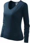 T-shirt près du corps pour femme, décolleté en V, bleu foncé