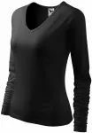 T-shirt près du corps pour femme, décolleté en V, noir